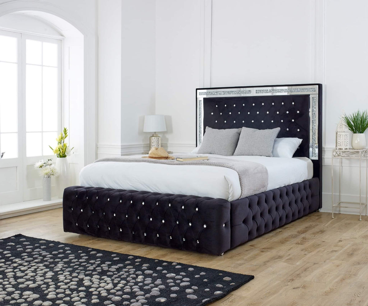 Glitter Upholstered Mirror Bed